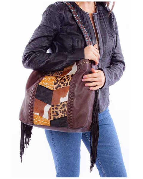 Scully Women's Patchwork Fringe Handbag, Brown, hi-res