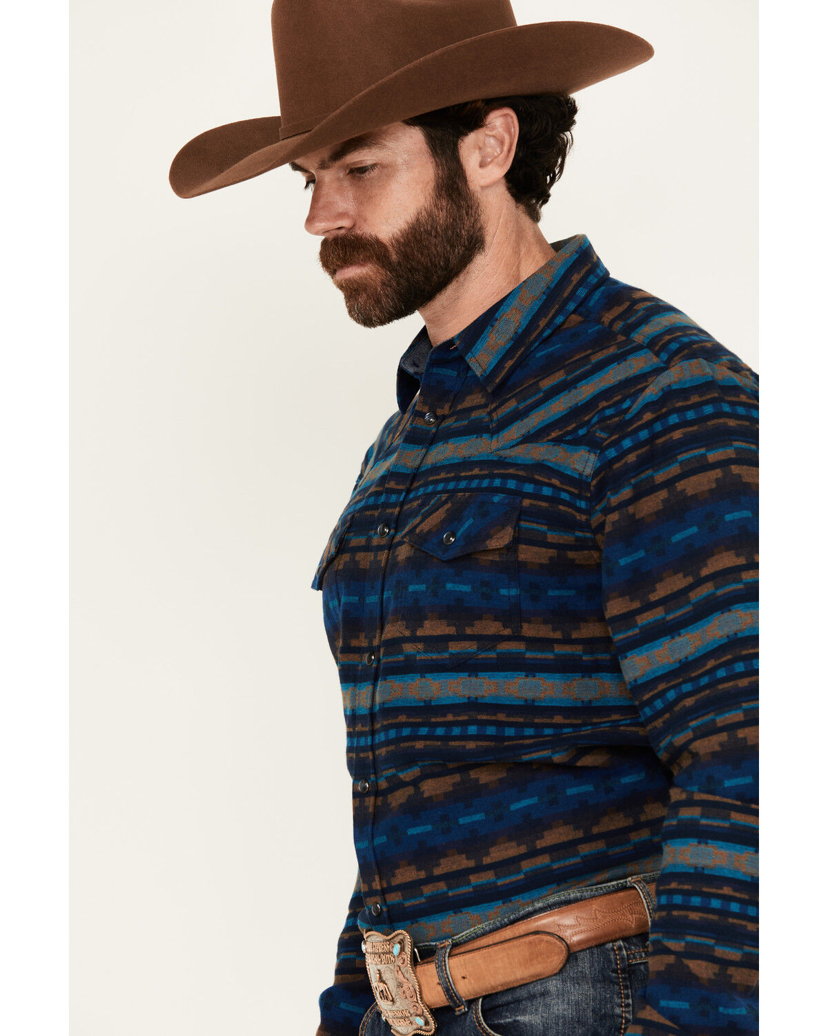 Image #2 - Cody James Men's Detroit Southwestern Print Long Sleeve Snap Flannel Shirt, Navy, hi-res