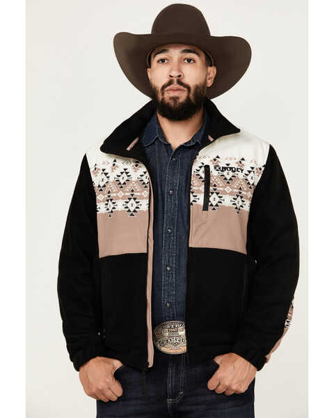 Hooey Men's Southwestern Print Tech Fleece Jacket - Big , Black, hi-res