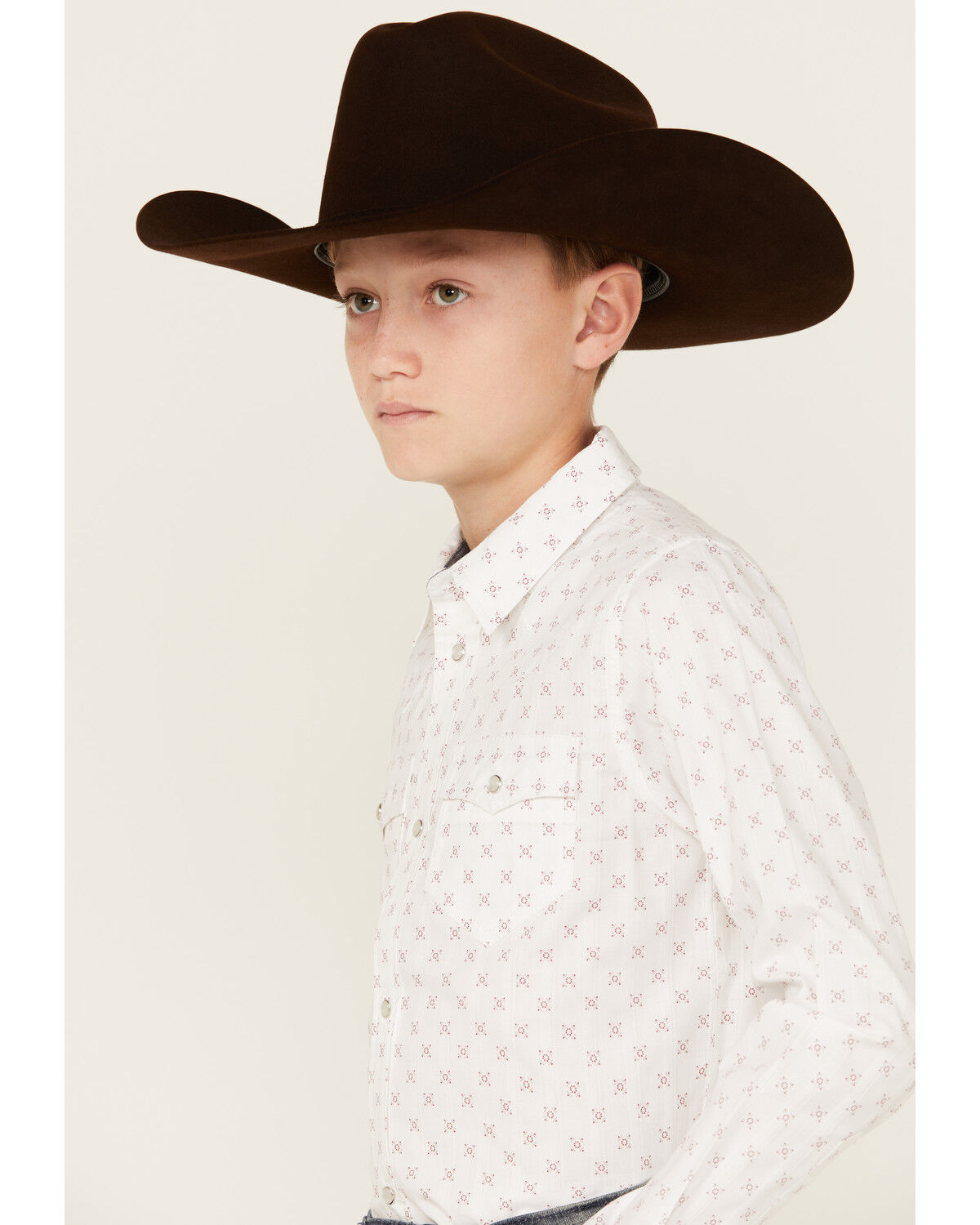 Image #2 - Cody James Boys' North Star Geo Print Long Sleeve Pearl Snap Western Shirt, Ivory, hi-res