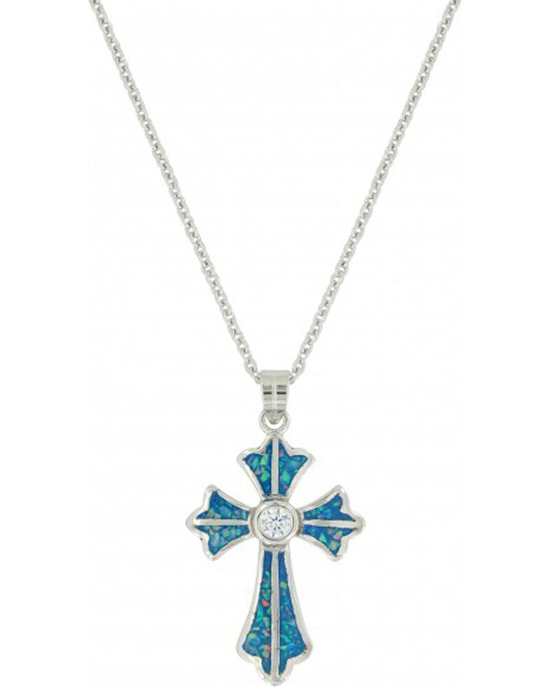 Montana Silversmiths Women's River of Lights Cross Necklace , Silver, hi-res