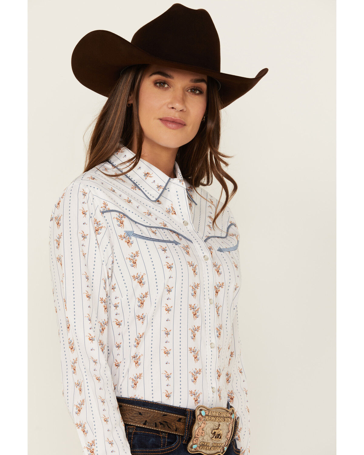 Image #2 - Cumberland Outfitters Floral Long Sleeve Pearl Snap Western Shirt, White, hi-res