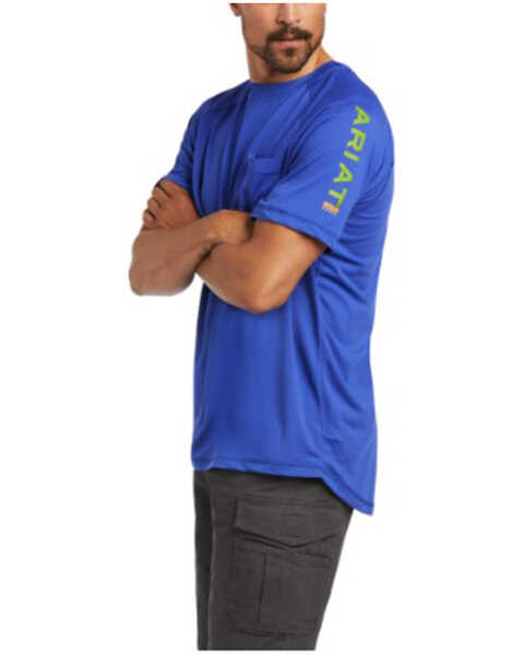 Ariat Men's Royal Blue Rebar Heat Fighter Logo Short Sleeve Work T-Shirt , Royal Blue, hi-res
