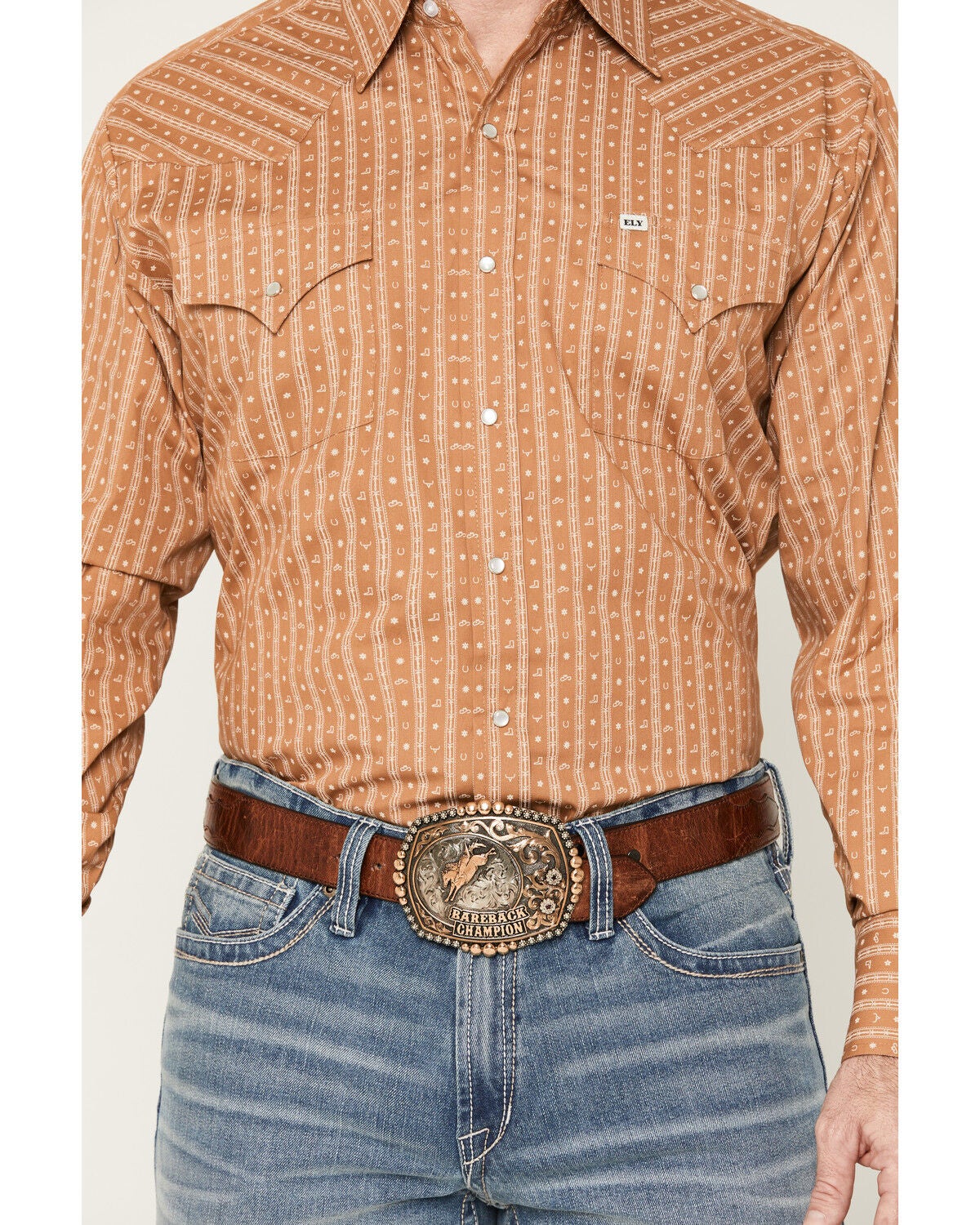 Image #3 - Ely Walker Men's Conversation Stripe Print Long Sleeve Snap Western Shirt, Gold, hi-res