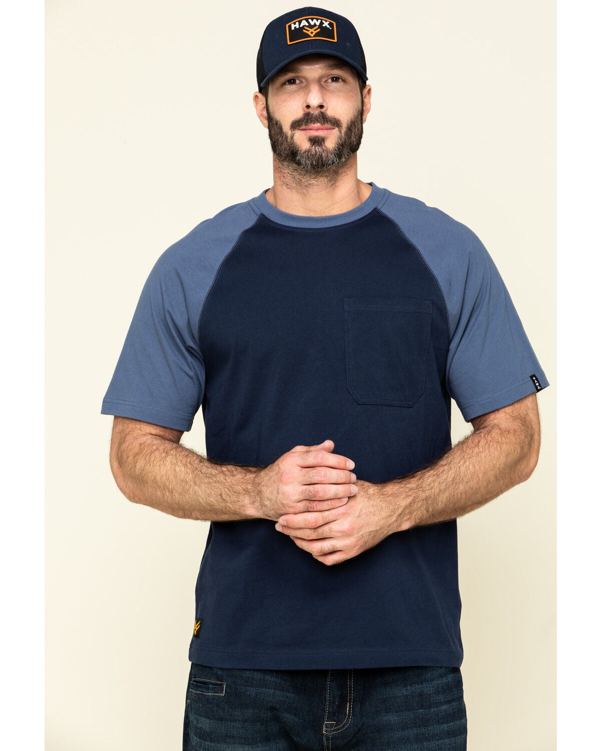 Hawx Men's Navy Midland Short Sleeve Baseball Work T-Shirt - Tall, Navy, hi-res