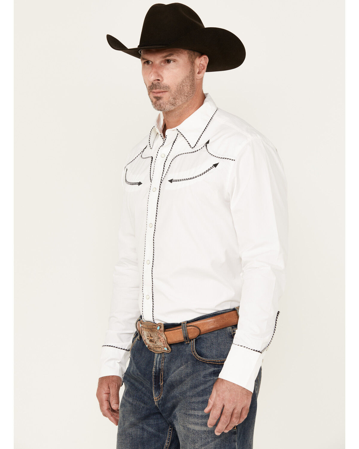 Image #2 - Wrangler Men's Solid Long Sleeve Snap Western Shirt, White, hi-res