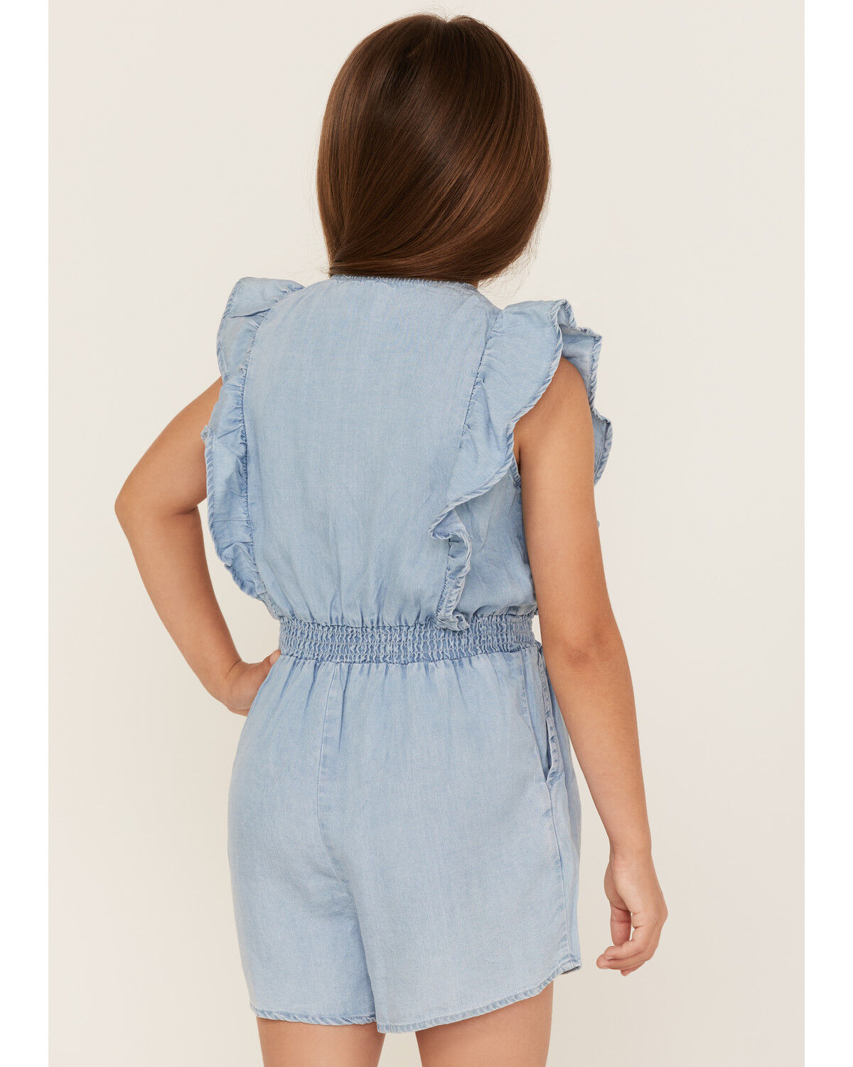 Image #4 - Hayden Girls' Ruffle Surplice Sleeveless Romper, Blue, hi-res