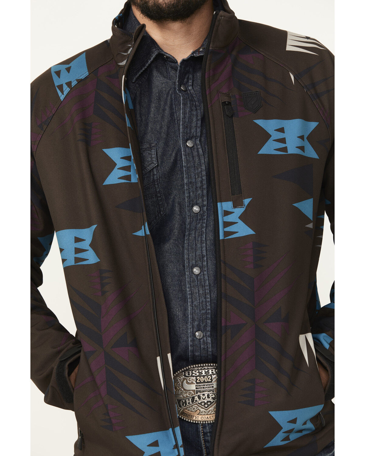Image #3 - RANK 45® Men's Southwestern Print Softshell Jacket - Tall, Chocolate, hi-res