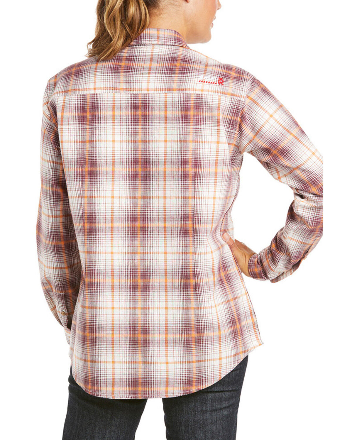 Image #2 - Ariat Women's FR Bria Plaid Print Long Sleeve Button Down Work Shirt, Burgundy, hi-res