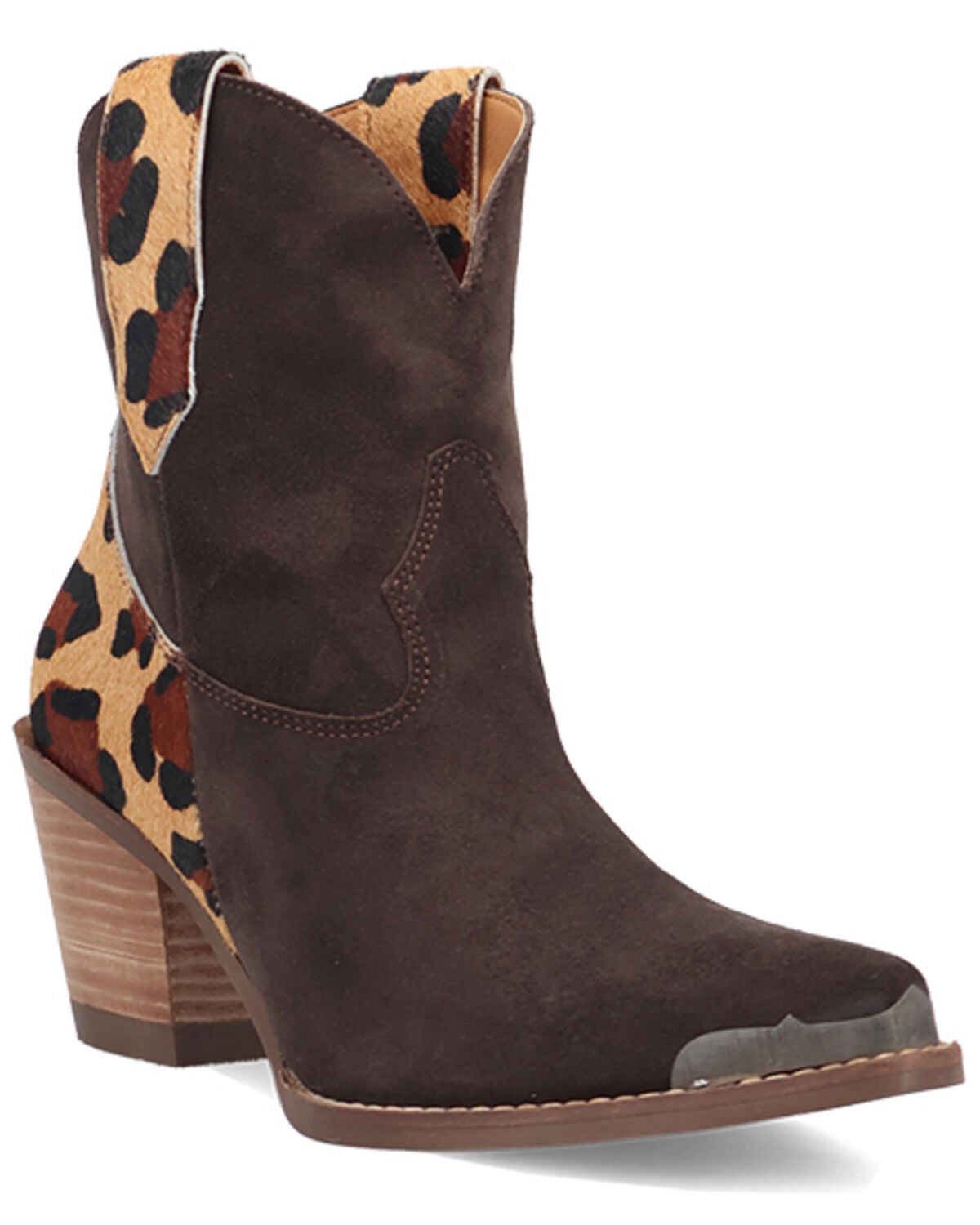 Image #1 - Dingo Women's Texas Charm Suede Leopard Print Western Booties - Round Toe, Brown, hi-res