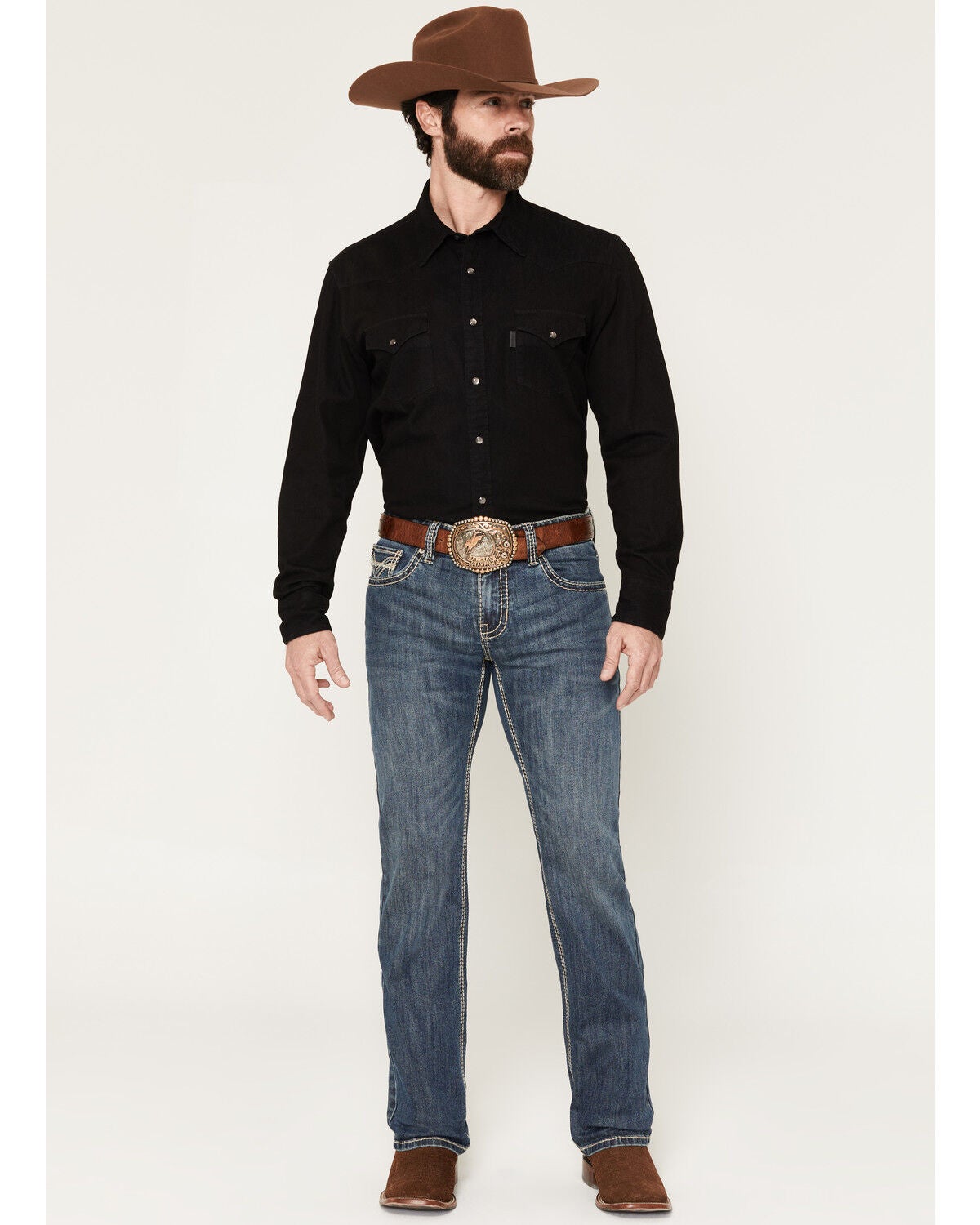 Image #1 - Rock & Roll Denim Men's Pistol Dark Wash Straight Stretch Denim Jeans, Dark Wash, hi-res