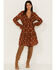 Image #2 - Roper Women's Cowskull Print Long Sleeve Tier Dress, Brown, hi-res