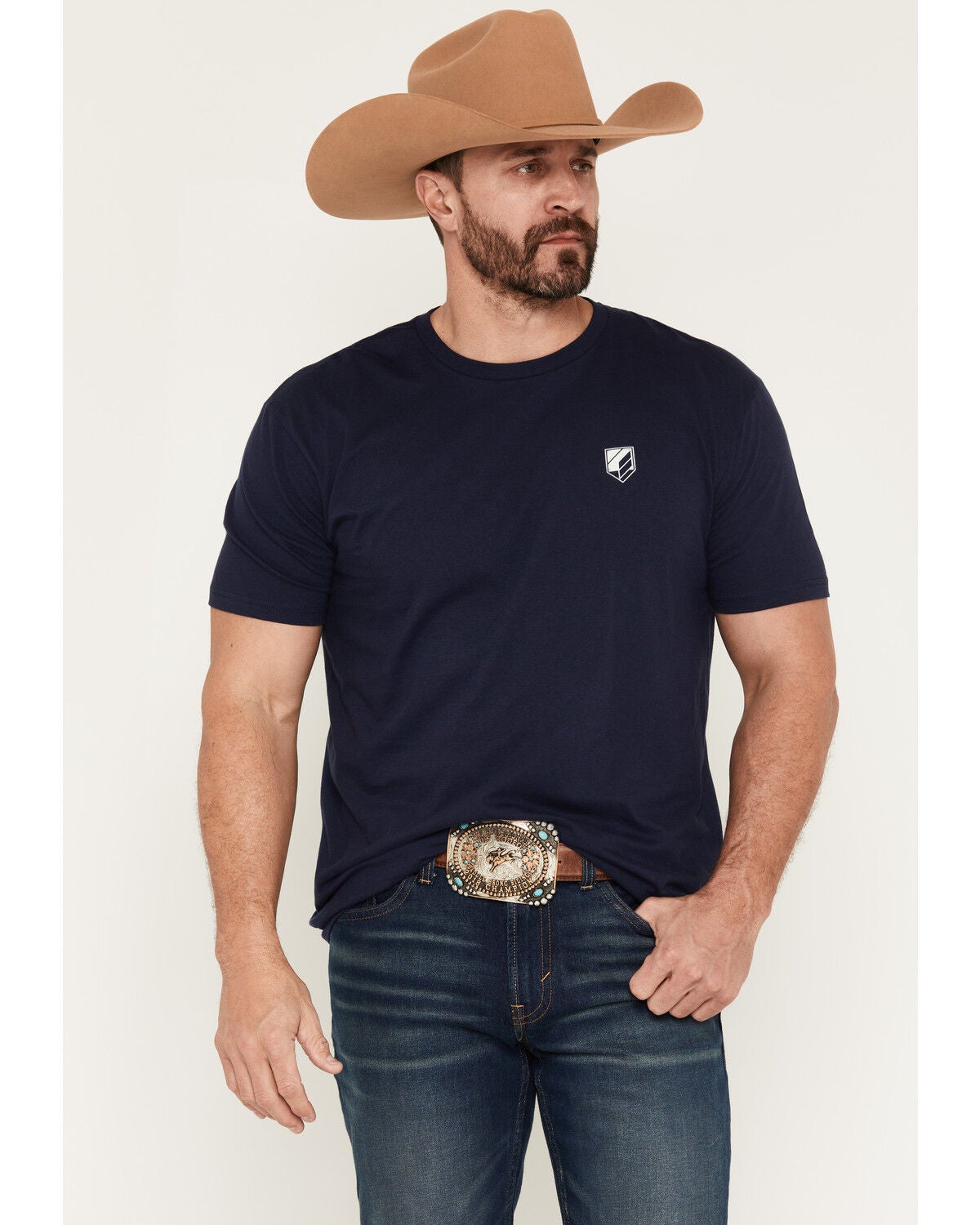 Image #1 - RANK 45&reg; Men's Belt Buckle Short Sleeve Graphic T-Shirt, Navy, hi-res