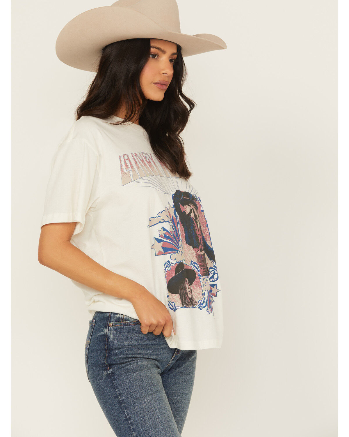 Image #2 - Wrangler X Lainey Wilson Women's Girlfriend Short Sleeve Graphic Tee, White, hi-res