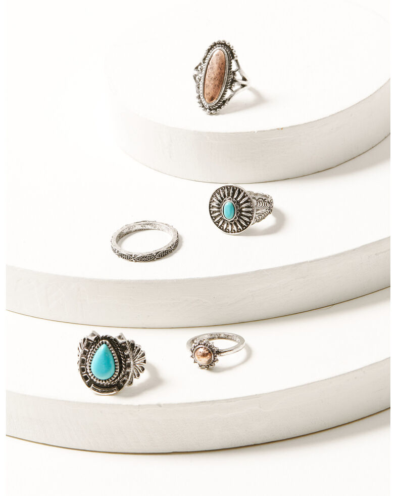 Shyanne Women's Cactus Rose Copper Ring 5-Piece Set, Silver, hi-res