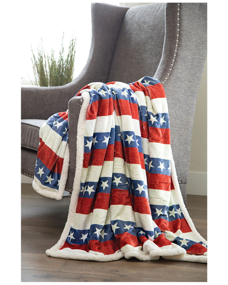 Carstens Home Americana Plush Sherpa Throw Blanket, Blue, hi-res
