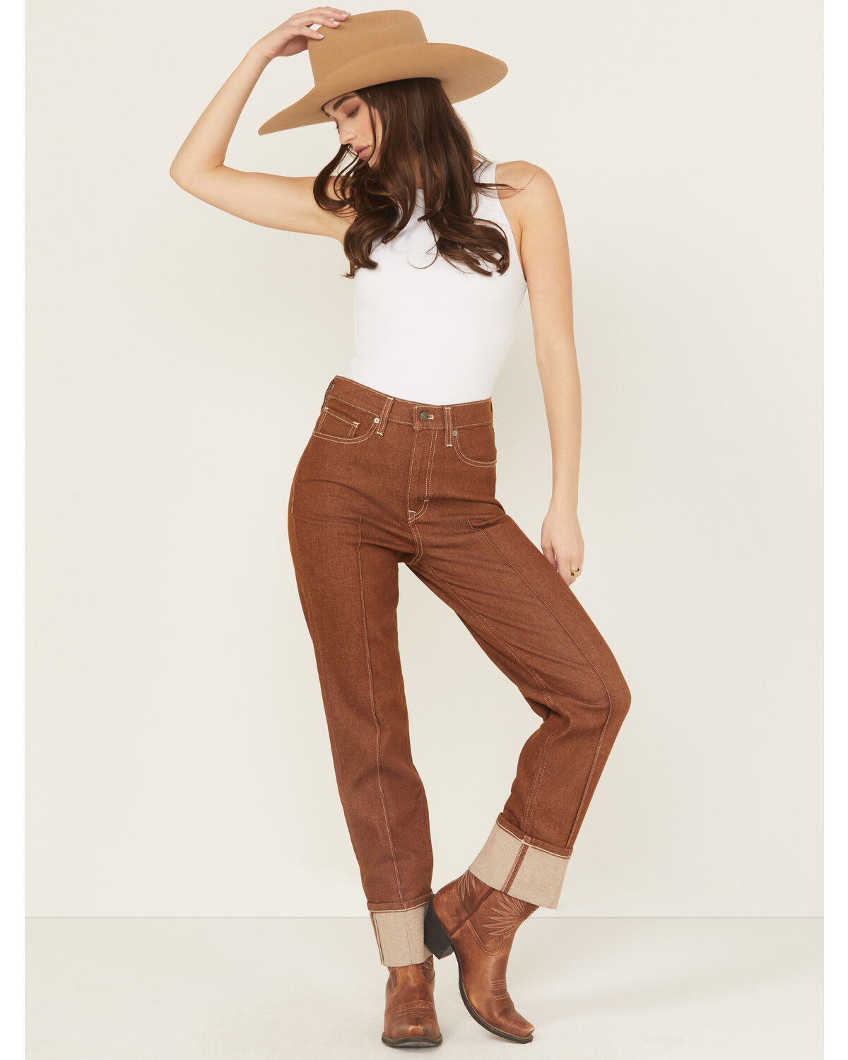 Image #1 - Ariat Women's Jazmine Relaxed Ultra High Rise Straight Stretch Denim Jeans, Brown, hi-res