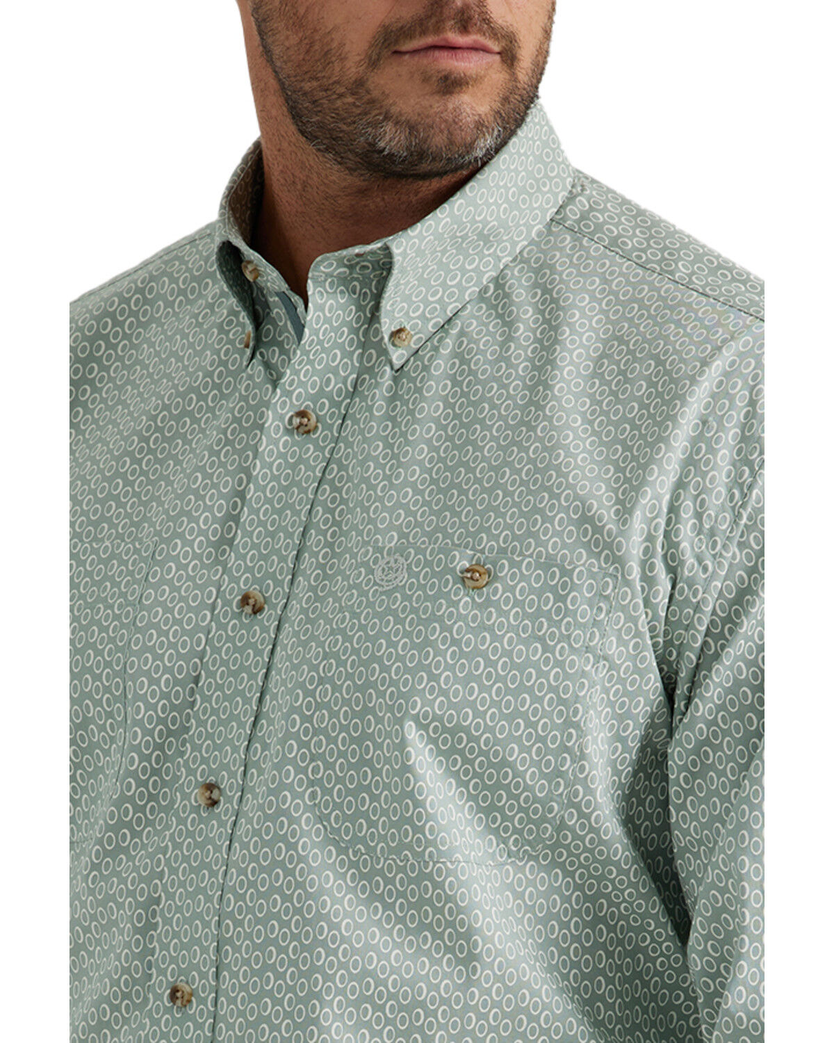 Image #2 - George Strait by Wrangler Men's Geo Print Long Sleeve Button-Down Stretch Western Shirt, Light Grey, hi-res