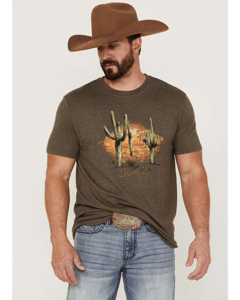 Wrangler Men's Heather Brown Desert Logo Graphic T-Shirt , Brown, hi-res