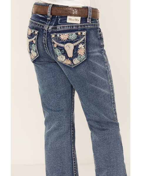 Image #4 - Miss Me Girls' Medium Wash Steer Head Pocket Bootcut Stretch Denim Jeans , Blue, hi-res