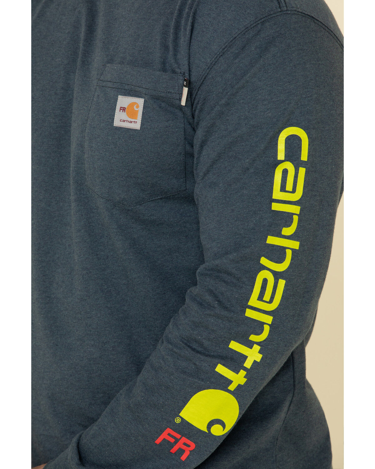 Image #4 - Carhartt Men's M-FR Midweight Signature Logo Long Sleeve Work Shirt, Navy, hi-res