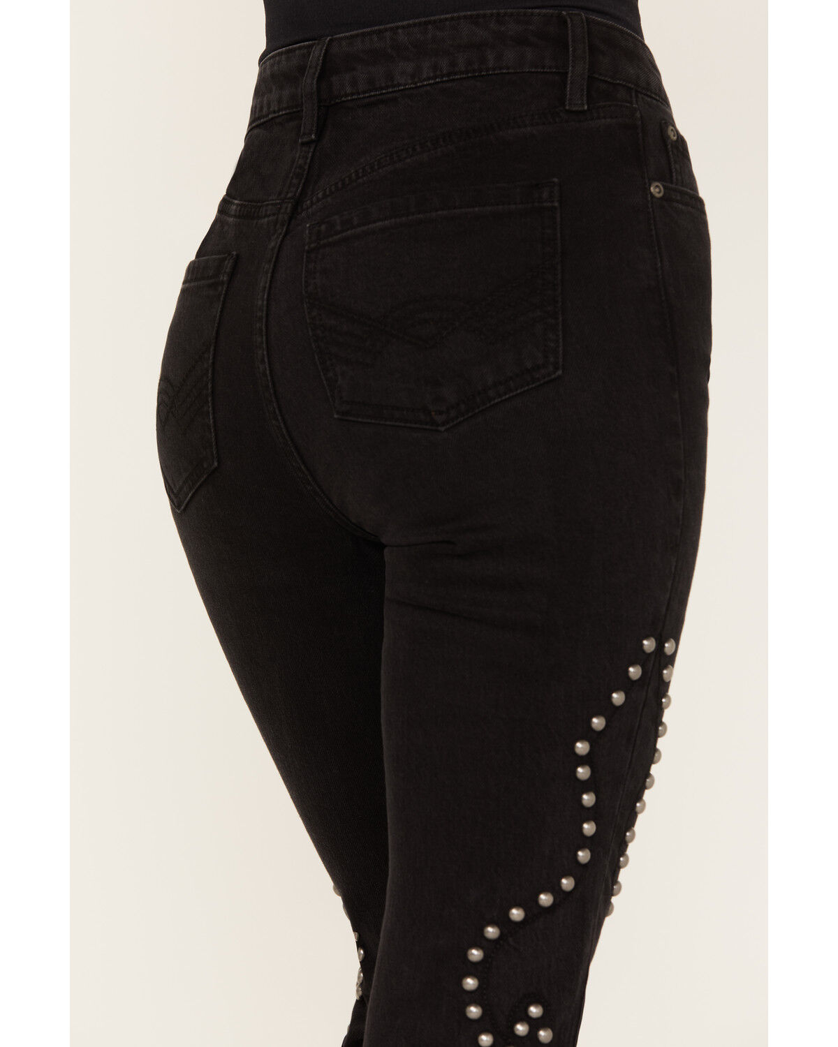 Image #4 - Idyllwind Women's Alameda High Risin Studded Stretch Flare Jeans, Black, hi-res