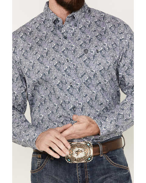 Image #3 - George Strait by Wrangler Men's Paisley Print Long Sleeve Button Down Western Shirt, Purple, hi-res