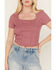 Image #3 - Moa Moa Women's Ribbed Corset Style Short Sleeve Top, Mauve, hi-res