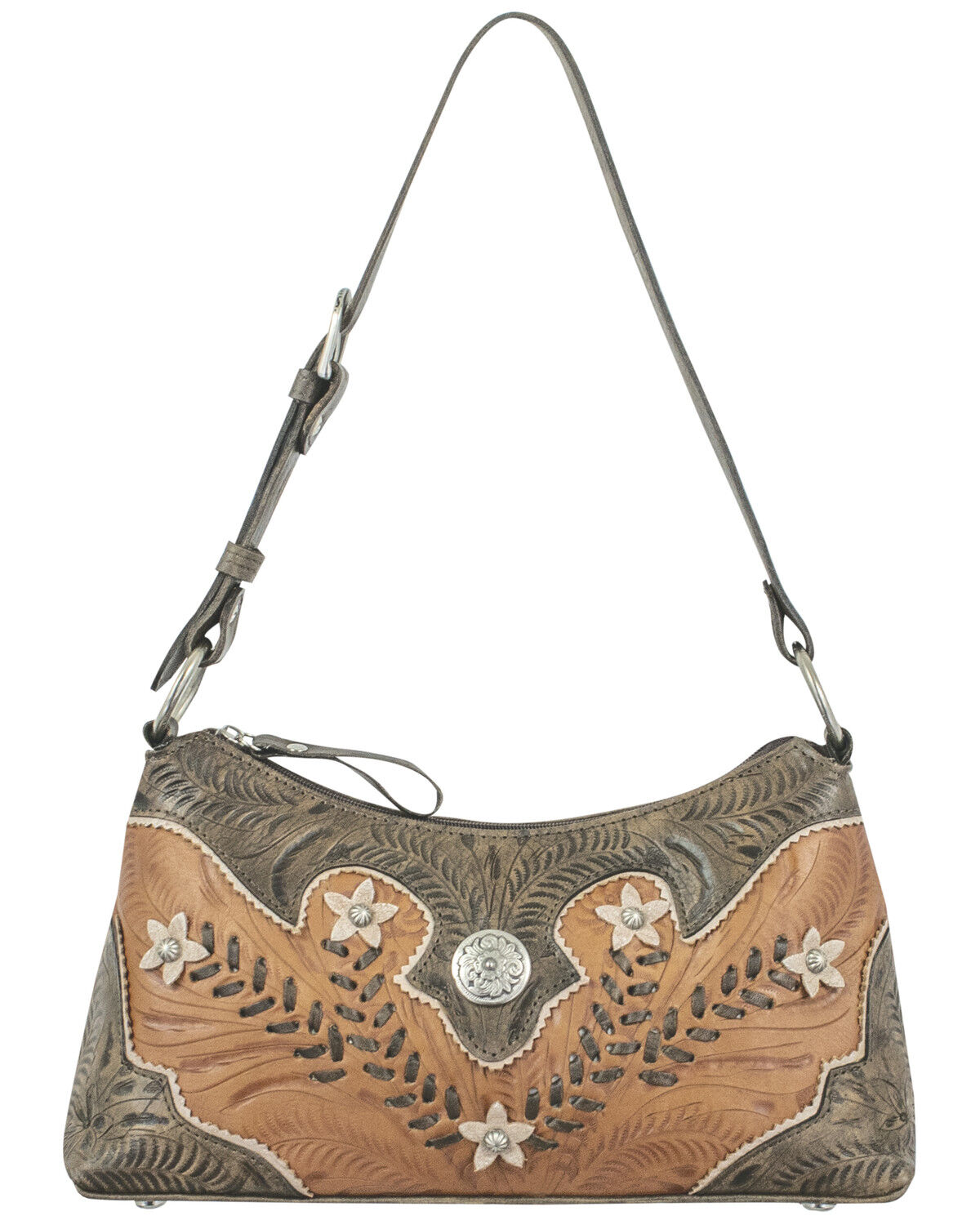Image #1 - American West Golden Tan Desert Wildflower Shoulder Bag, Tan, hi-res