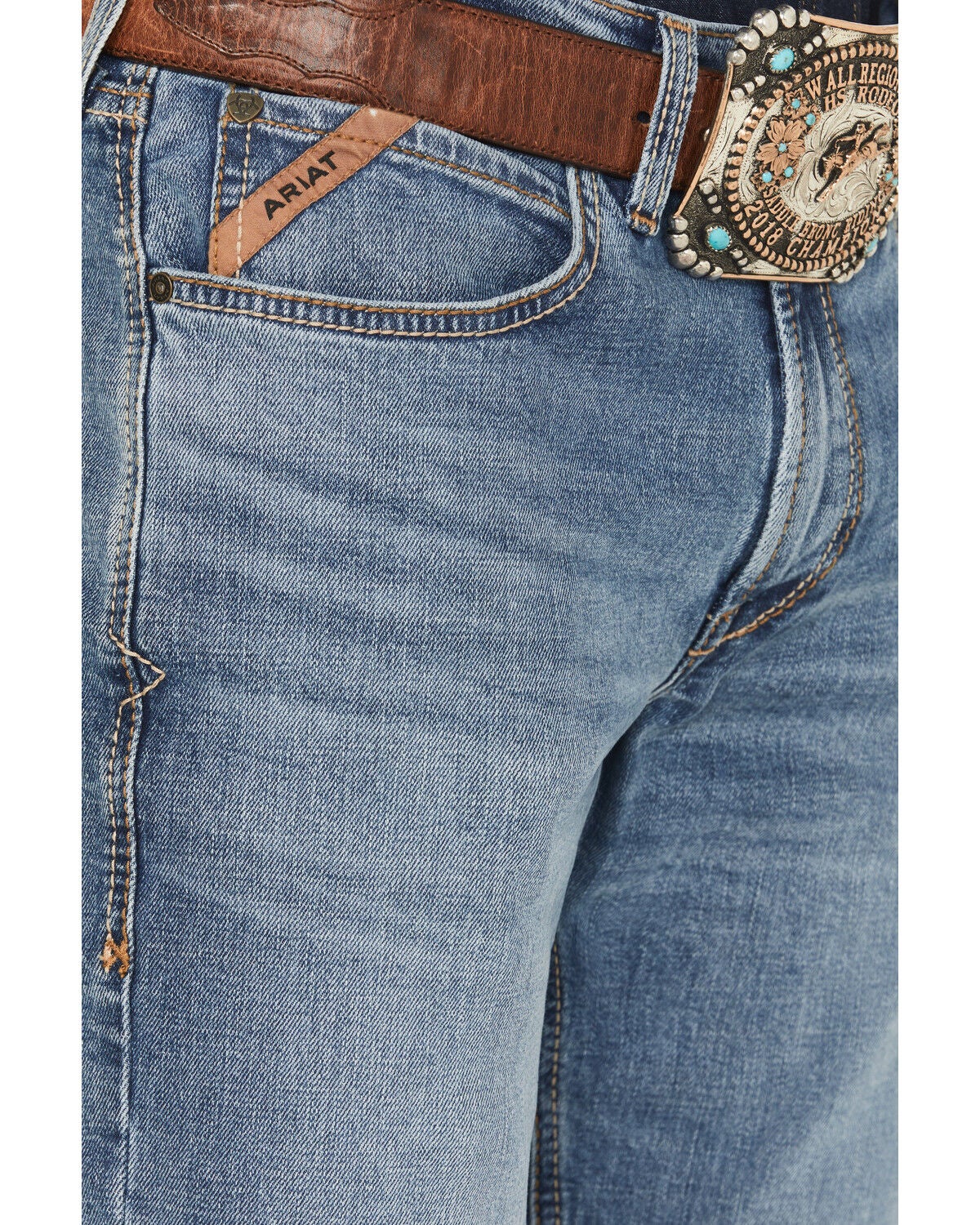 Image #2 - Ariat Men's M4 Medium Wash Relaxed Bootcut Stretch Denim Jeans - Big, Medium Wash, hi-res