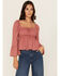 Image #1 - Ash & Violet Women's Solid Smocked Long Sleeve Blouse, Pink, hi-res
