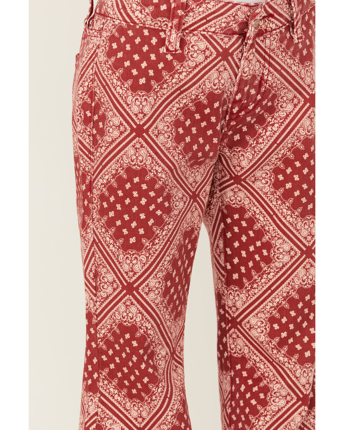 Image #2 - Panhandle Girls' Bandana Print Flare Stretch Denim Jeans, Red, hi-res