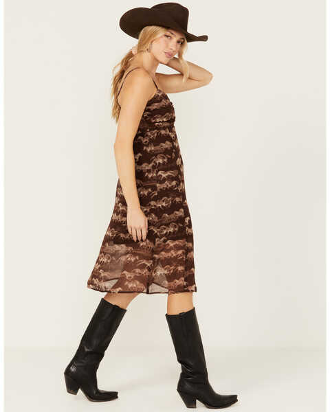 Image #2 - Shyanne Women's Printed Chiffon Sleeveless Slit Dress, Dark Brown, hi-res