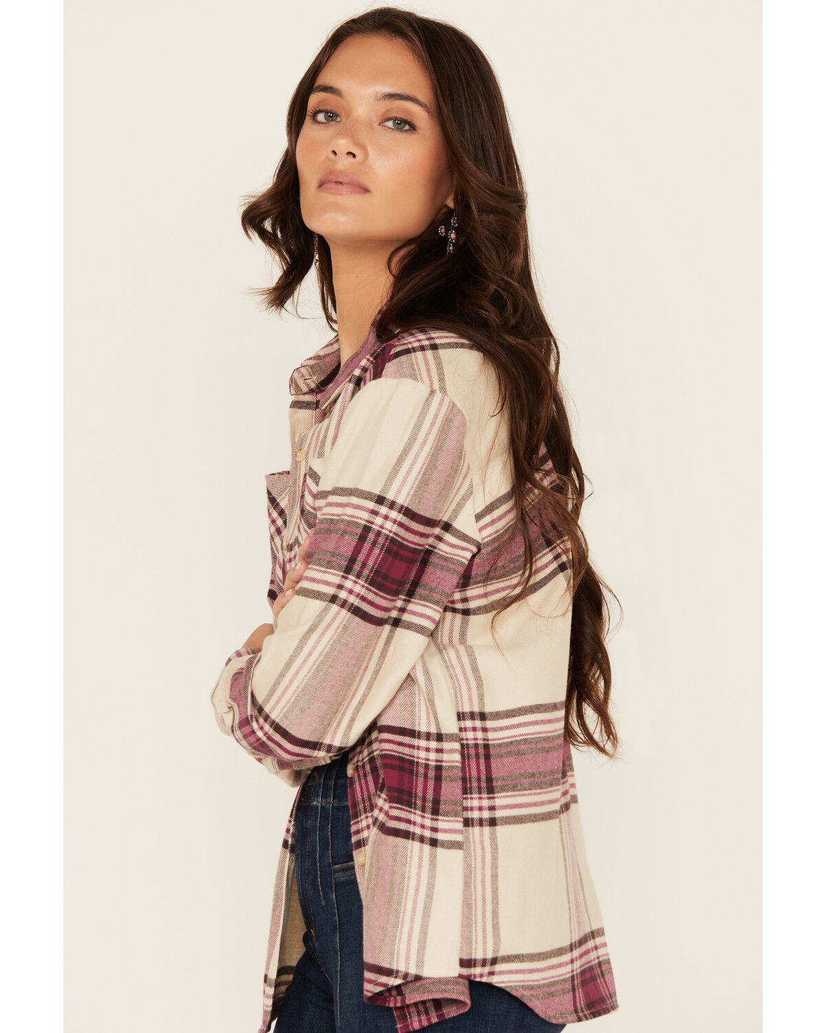 Image #2 - Shyanne Women's Plaid Print Long Sleeve Button-Down Western Shirt, Fuchsia, hi-res