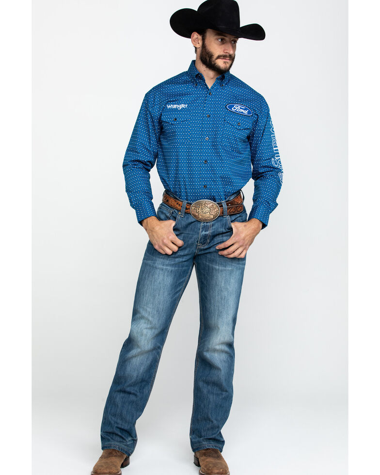 Wrangler Men S Royal Blue Ford Logo Print Long Sleeve Western