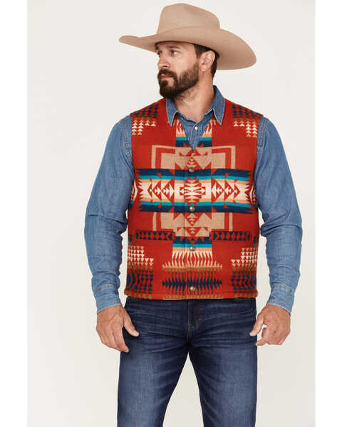 Pendleton Men's Gorge All-Over Print Quilted Snap Vest , Red, hi-res