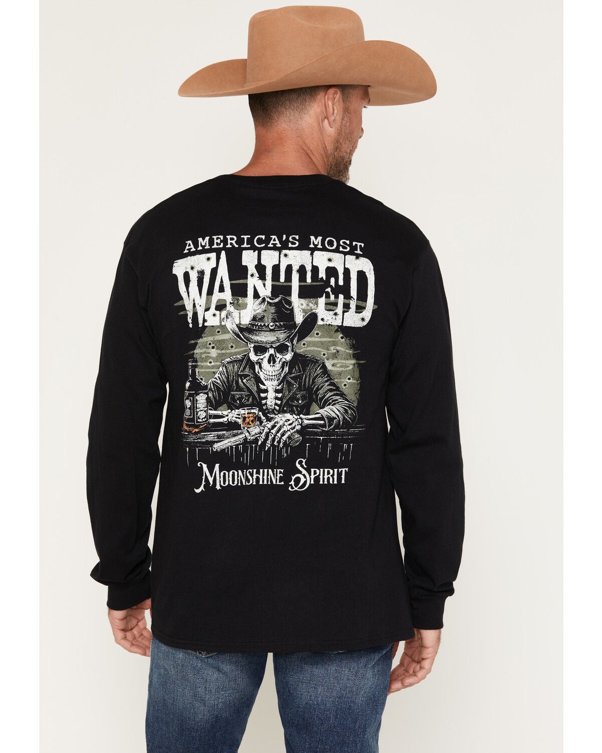 Image #1 - Moonshine Spirit&reg; Men's America's Most Wanted Long Sleeve Graphic T-Shirt, Black, hi-res