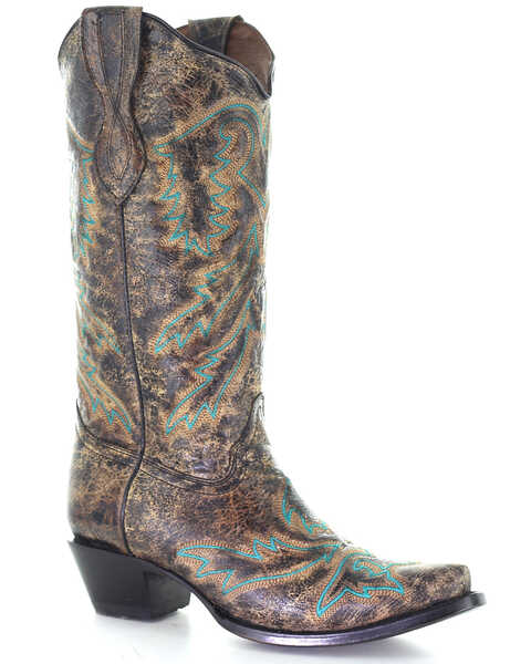 Image #1 - Circle G Women's Bone Embroidery Western Boots - Snip Toe, , hi-res