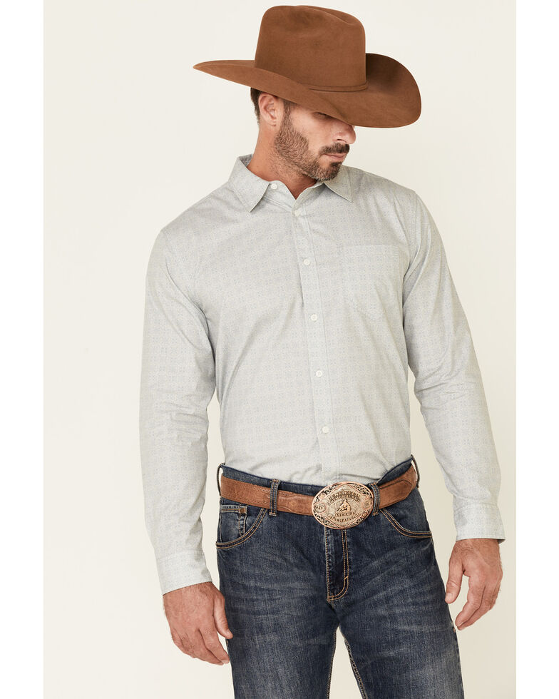 Gibson Men's Fog Peak Medallion Print Long Sleeve Button-Down Western Shirt , Light Blue, hi-res