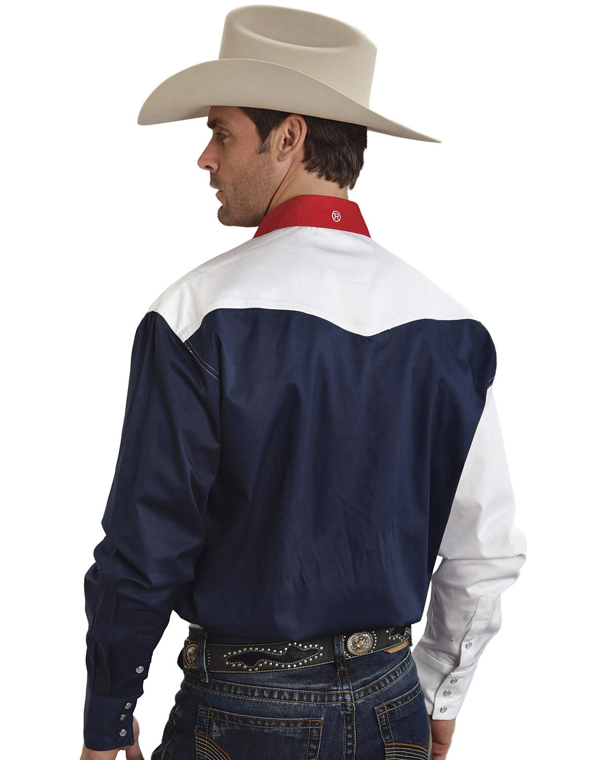 Image #2 - Roper Men's Americana Collection Stars and Stripes Print Long Sleeve Pearl Snap Western Shirt, Patriotic, hi-res