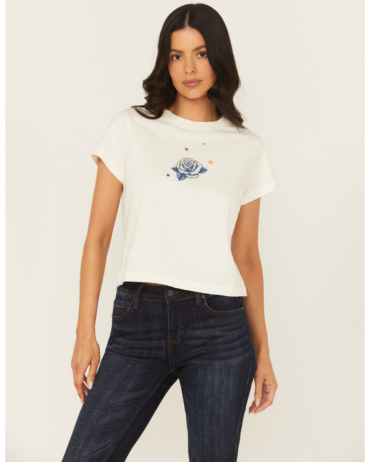 Image #2 - Idyllwind Women's Rhinestone Rose Short Sleeve Cropped Graphic Tee, Ivory, hi-res