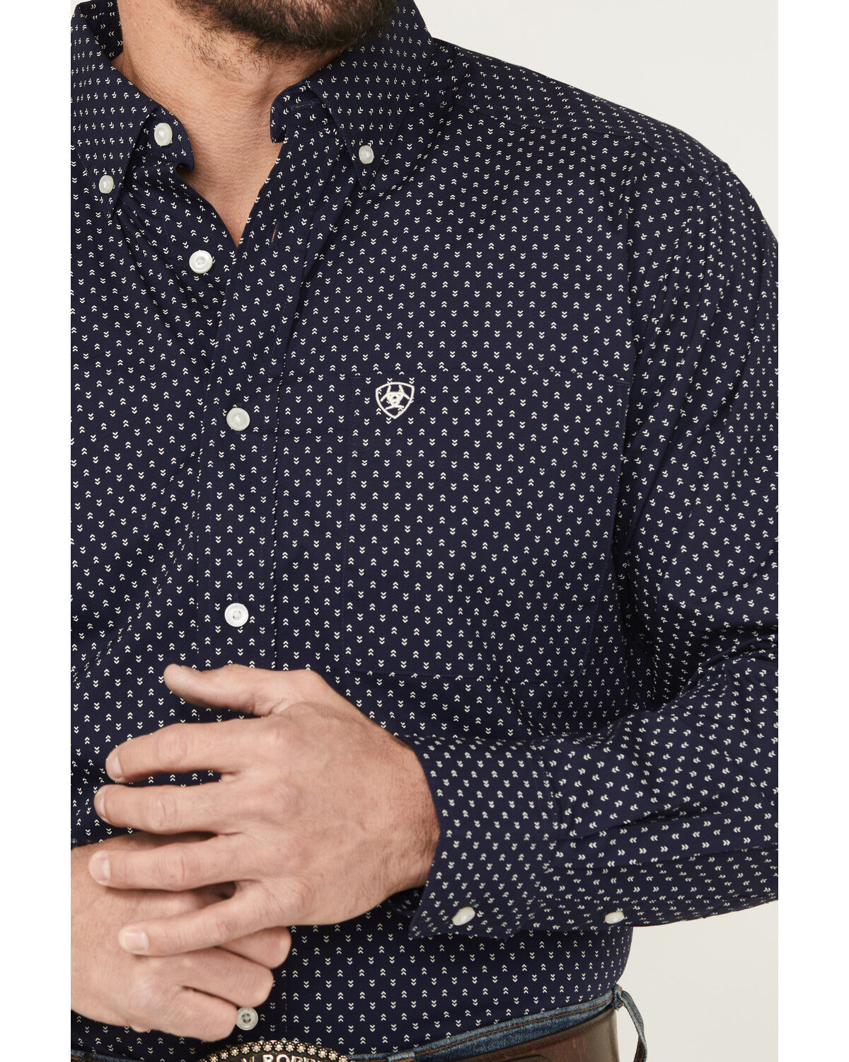 Image #3 - Ariat Men's Carmine Printed Long Sleeve Button-Down Western Shirt, Navy, hi-res