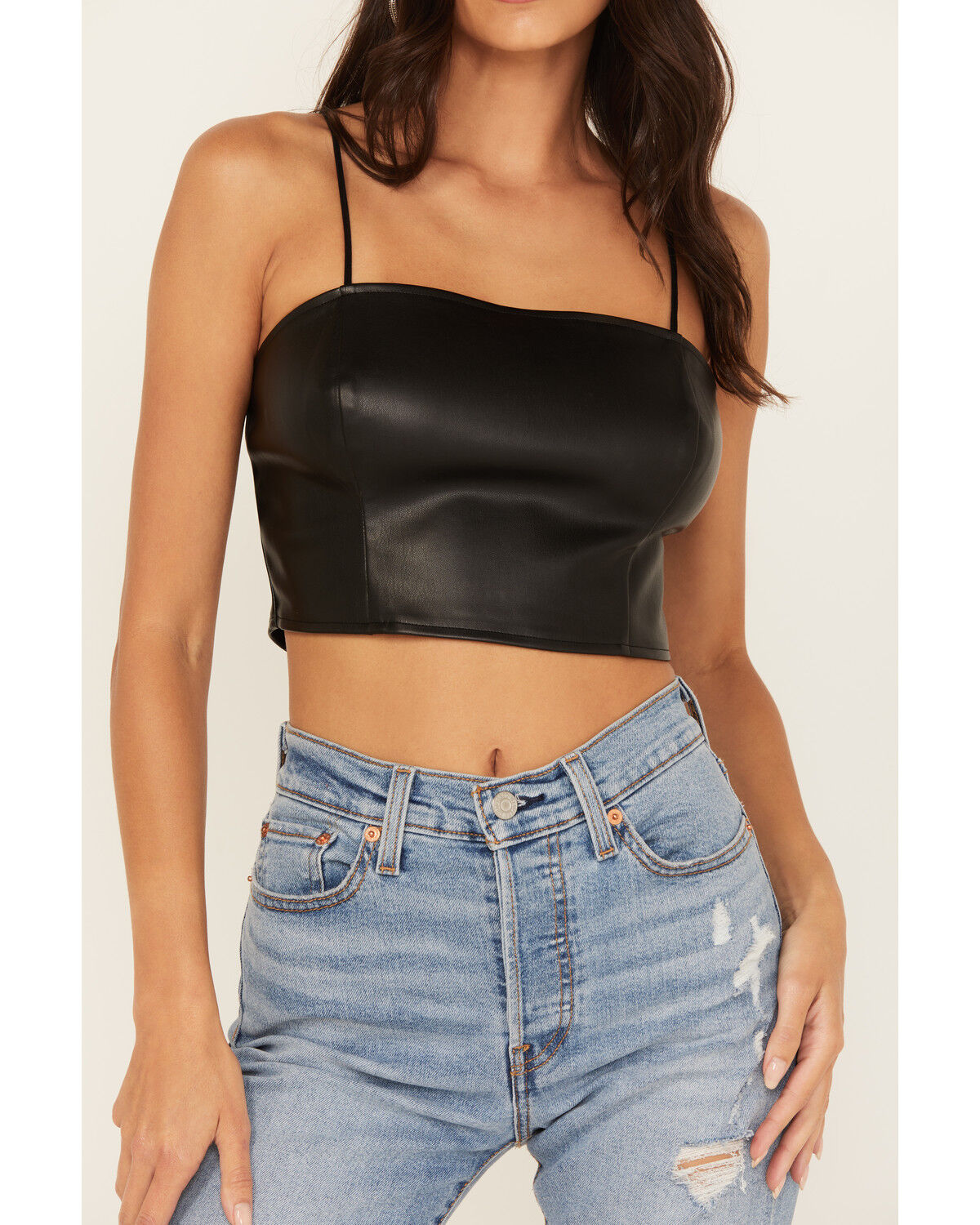 Image #3 - Beyond The Radar Women's Faux Leather Cropped Tank, Black, hi-res