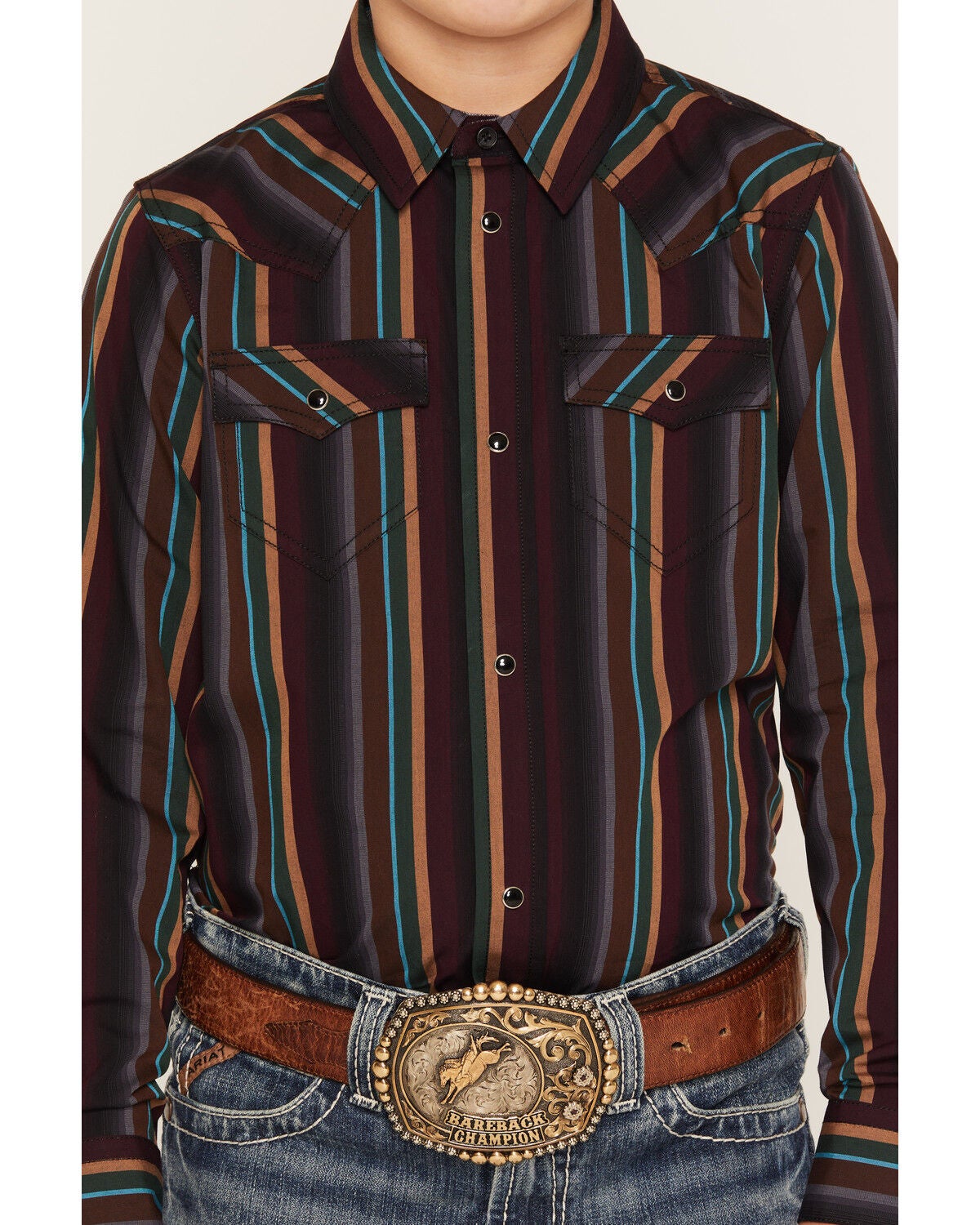 Image #3 - Cody James Boys' Striper Striped Long Sleeve Snap Western Shirt, Multi, hi-res