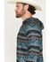 Image #2 - Rock & Roll Denim Men's Southwestern Striped Print Stretch Hooded Sweatshirt, Teal, hi-res