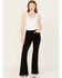 Shyanne Women's High Rise Destructed Super Flare Stretch Jeans, Black, hi-res