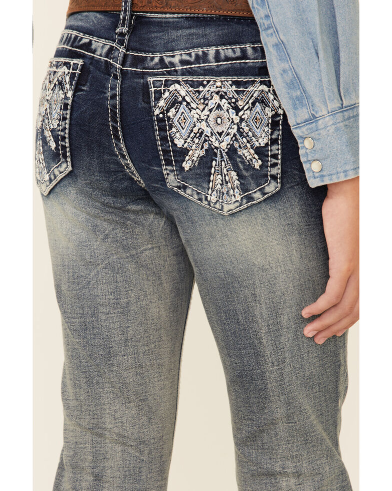 Grace In LA Girls' Light Wash Diamond Stitch Embellished Bootcut Jeans , Blue, hi-res