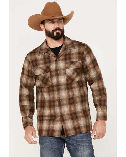 Image #1 - Pendleton Men's Boardshirt Ombre Plaid Long Sleeve Button Down Western Shirt, Brown, hi-res