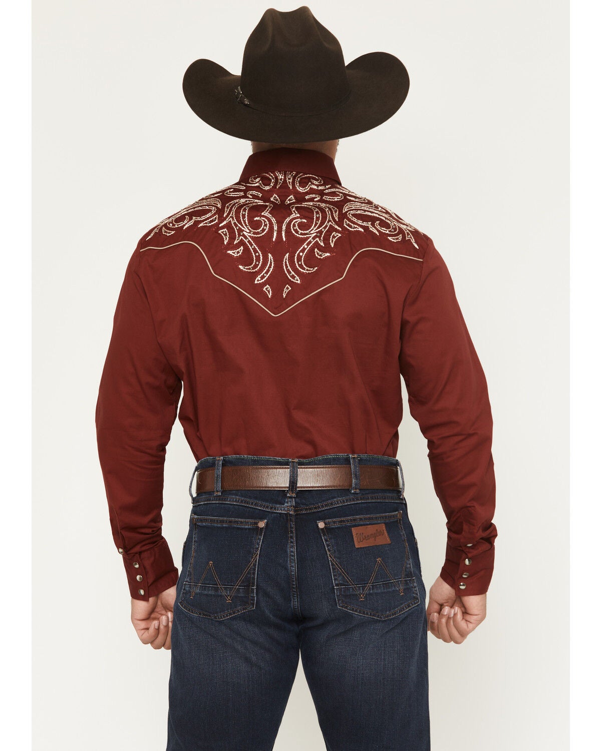 Image #4 - Rodeo Clothing Men's Embroidered Embellished Long Sleeve Snap Western Shirt, Burgundy, hi-res