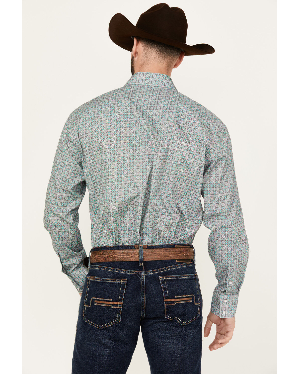 Image #4 - Roper Men's Amarillo Medallion Print Long Sleeve Snap Western Shirt, Grey, hi-res